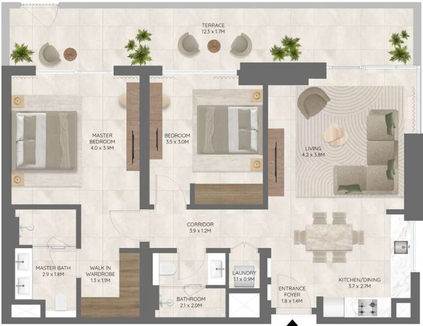 Floor Plans of Palace Residences - 2 Bedrooms Apartments