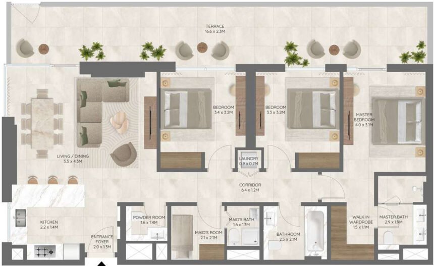 Floor Plans of Palace Residences - 3 Bedrooms Apartments