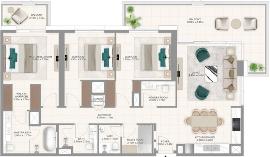 Планировки Parkland - 3 спальни Апартаменты